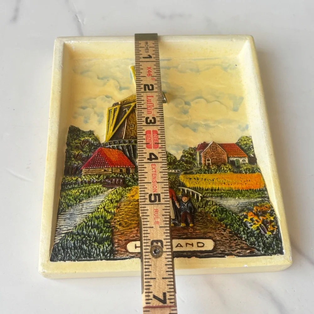 Vintage Holland 3D Relief Wall Plaque Windmill Dutch Landscape Decor Plaster